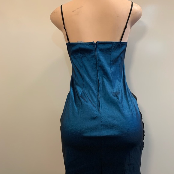 Women junior blue/Black Ruffles Bodycon short mini dress size (L) sleeveless - Picture 12 of 14